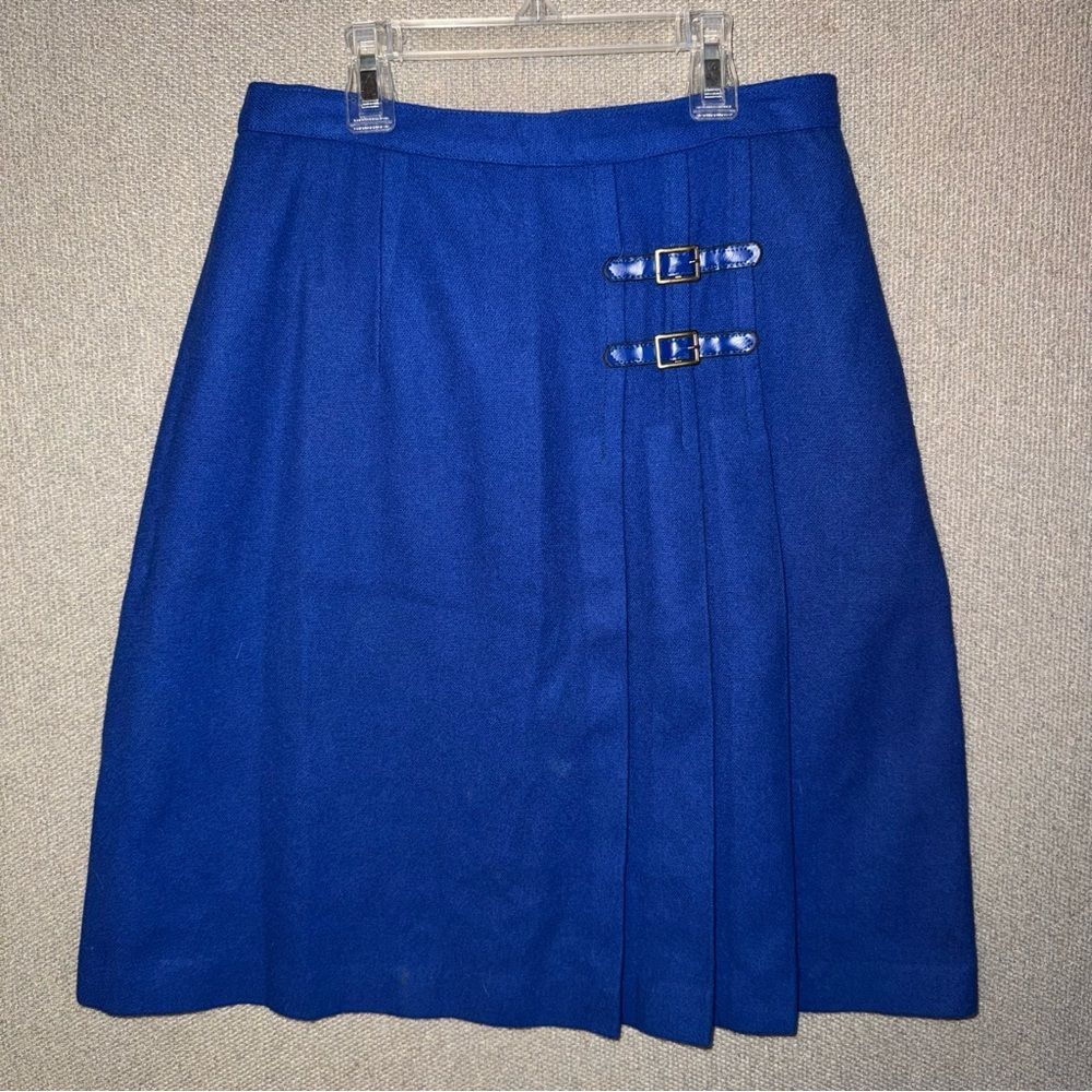 Vintage union made lady garment Blue A-Line Skirt with Buckle Accent